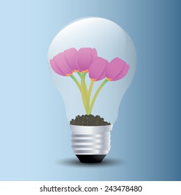 Tulips grow in a light bulb. Vector illustrations.