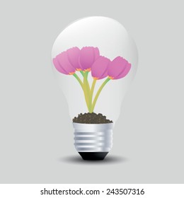 Tulips grow in a light bulb. Vector illustrations.