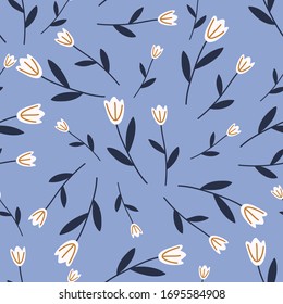 Tulips hand drawn seamless vector fill. Cute childish drawing. Baby wrapping paper, textile, vector illustration 