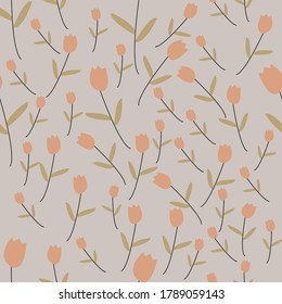 Tulips. Hand drawn style. Seamless vector texture. Floral pattern with different kind of flowers.Spring flowers blossom.Spring, summer texture, background for textiles, paper or wallpaper.