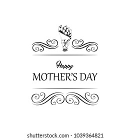 Tulips with Happy Mother s Day gift card. Tulips bouquet. Vector illustration. Swirly lines, filigree elements.