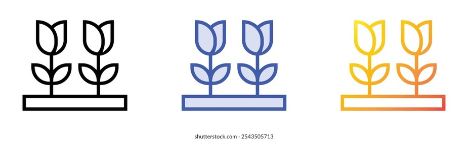 Tulpen-Symbol. Lineares, blaues Füllungs- und Farbverlauf-Design einzeln auf weißem Hintergrund