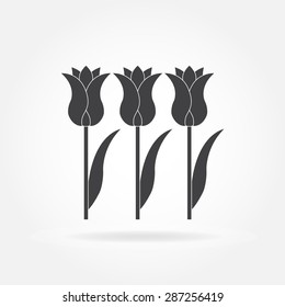 Tulips icon or sign isolated on white background. Spring Flowers symbol. Vector illustration.