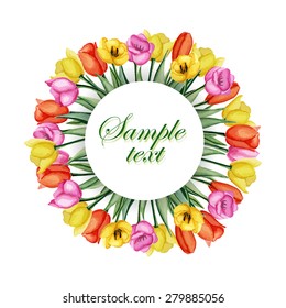 Tulips invitation or card. Watercolor. Vector illustration