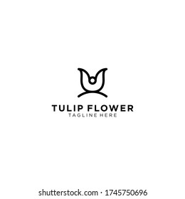 Tulips with leaf logo. Line art, outline, monoline, silhouette style tulips flower. For salon or cosmetics brand logo template