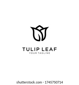 Tulips with leaf logo. Line art, outline, monoline, silhouette style tulips flower. For salon or cosmetics brand logo template