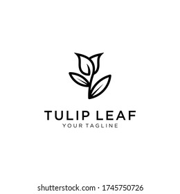 Tulips with leaf logo. Line art, outline, monoline, silhouette style tulips flower. For salon or cosmetics brand logo template