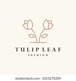 Tulips with leaf logo. Line art, outline, monoline,tulips flower.