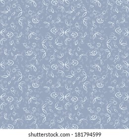 Tulips and leaves pattern. Seamless background with nice small flowers and leaves. Line art pattern. Vector is EPS8, all elements are grouped by colors. Drop into your AI swatches and use as fill.