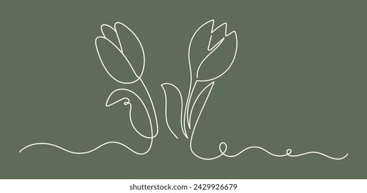 Tulips line art banner. Elegant vector design.