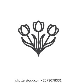 Tulips line icon. linear style sign for mobile concept and web design. Bouquet of spring flowers outline vector icon. Symbol, logo illustration. Vector graphics