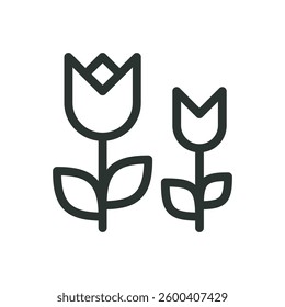 Tulips line icon, tulip field vector symbol with editable stroke