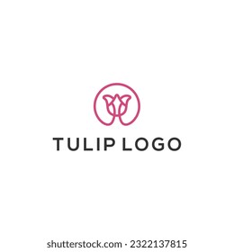Tulips logo. Line art style tulips flower. For salon or cosmetics brand logo template	
