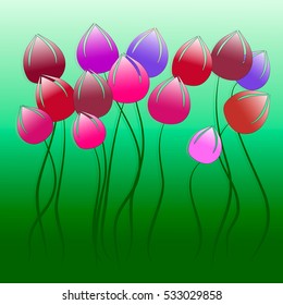 Tulips on a green background. Vector illustration. Flowers for greeting card.