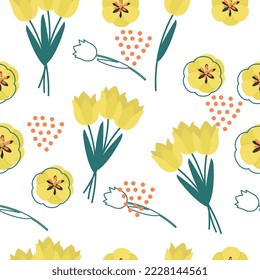 Tulips on a transparent background. Seamless pattern