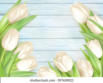 Tulips on turquoise painted background. EPS 10 vector file included