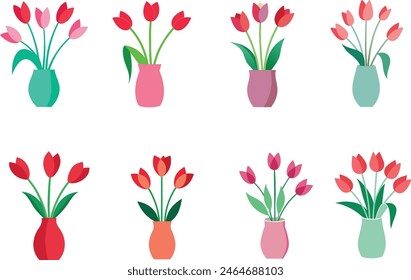 tulips on vase vector art illustration