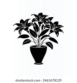 Tulips on the vase vector silhouette on white background 
