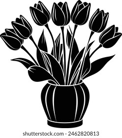 tulips on the vase vector silhouette and eps file