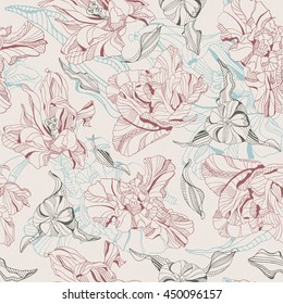 tulips on a yellow background in seamless pattern