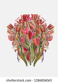 tulips painted style vector card
