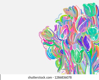 tulips painted style vector card