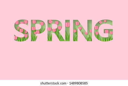 tulips in paper cut style  for spring sale banner , spring background ,  postcards,posters, coupons, promotional material. 