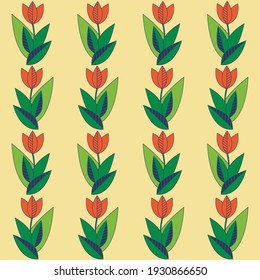  Tulips. Pattern, bright background. Flat style.