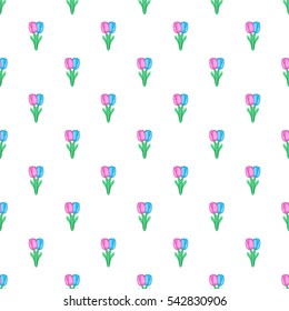 Tulips pattern. Cartoon illustration of tulips vector pattern for web