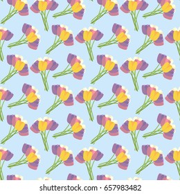 Tulips pattern on the blue background. Vector illustration