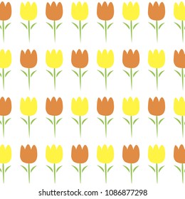 Tulips pattern on white background. Yellow and orange tulips, floral pattern