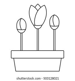 Tulips In Planter Icon. Outline Illustration Of Tulips In Planter Vector Icon For Web