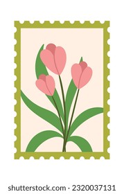 Tulips Postage Stamp Vector Illustration