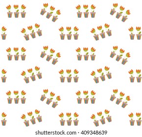 tulips in pots on a white background seamless vector pattern
