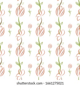 Tulips with a red outline on a white background