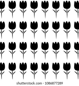 Tulips seamless pattern black and white. Black tulips vector icons
