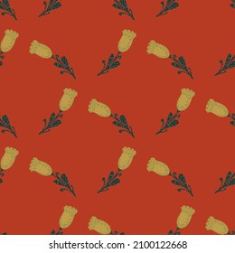 Tulips seamless pattern. Cute hand drawn flowers background. Repeated texture in doodle style for fabric wrapping paper, wallpaper, tissue. Vector illustration.