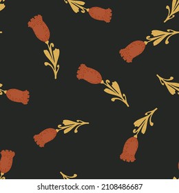 Tulips seamless pattern. Cute hand drawn flowers background. Repeated texture in doodle style for fabric wrapping paper, wallpaper, tissue. Vector illustration.