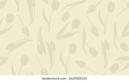 Tulips Seamless pattern. Floral background for print and decoration. Pattern with flowers in gentle beige color. Wrapping paper pattern. Botanical ornament for backdrop in gift cards and fabric. 