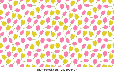 Tulips Seamless pattern with flowers. Floral background wallpaper for print and decoration. Wrapping paper decor. Botanical ornament for backdrop in gift cards and fabric. 