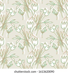 Tulips Seamless Pattern. Hand Sketched Illustration. Vector Background.