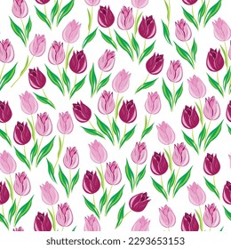 Tulips seamless pattern on white  background