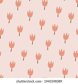 Tulips seamless pattern in pastel colors. Spring design for textile, wallpaper or wrapping paper.