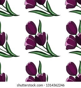 Tulips seamless pattern. Vector illustration.