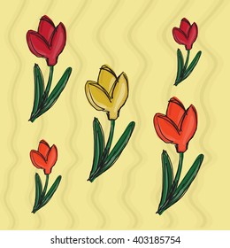 Tulips sketch pattern backgrounds. Vector and illustration.