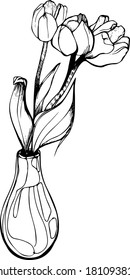 a Tulips are in a small vase