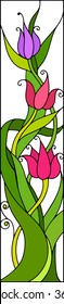 Tulips in stained glass style. White pieces without glass