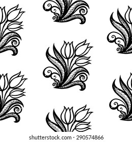 tulips and swirl seamless pattern