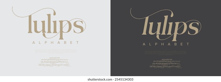 Tulips typography beauty fashion elegant minimalist serif italic fonts decorative wedding vintage retro logos. Minimal luxury font alphabet logo. Vector illustration