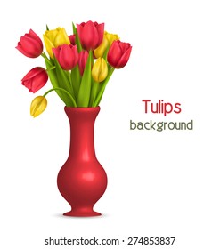 Tulips in vase isolated on white background